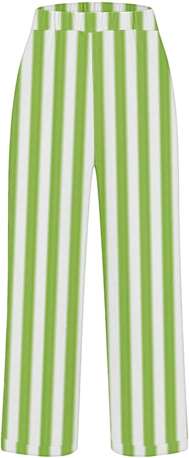 Casual Pants for Women Fashion Stripe Printed Elastic Waist Straight Leg Trousers 2025 Summer Loose Fit Hiking Pants