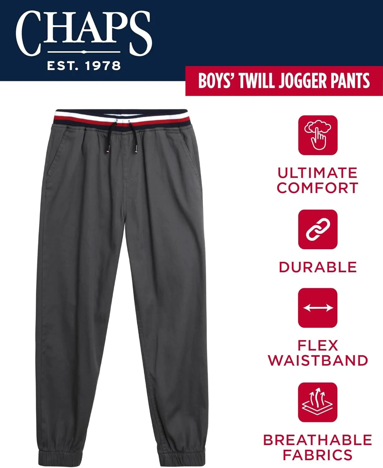 Chaps Boys' Pants - Pull On Stretch Twill Jogger Pants - Casual Pants for Boys (8-20)