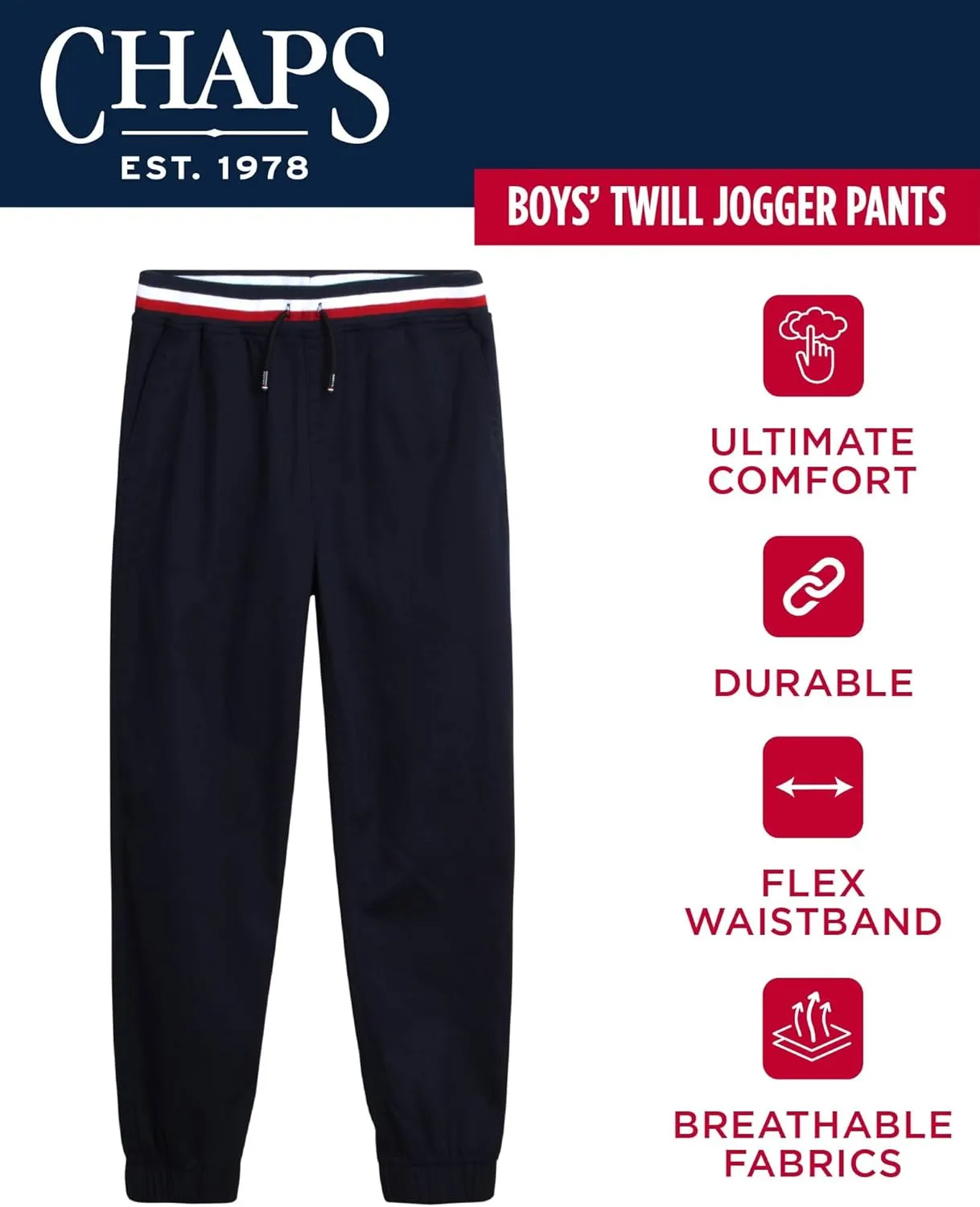 Chaps Boys' Pants - Pull On Stretch Twill Jogger Pants - Casual Pants for Boys (8-20)