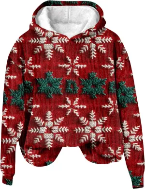 Christmas Hooded Jackets for Women Cute Graphic Santa Claus Printed 3D Sweatshirt Long Sleeve V Neck Pullover Coats