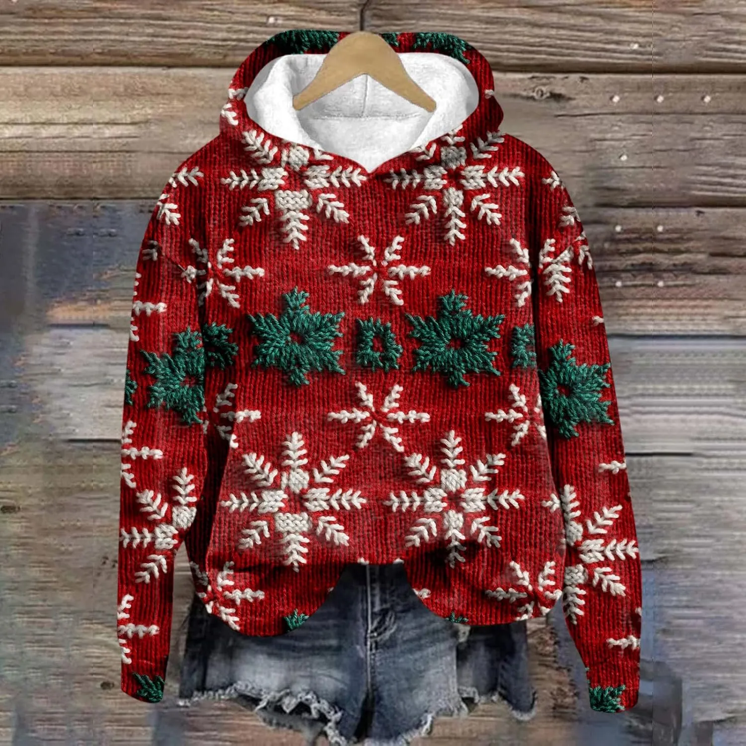 Christmas Hooded Jackets for Women Cute Graphic Santa Claus Printed 3D Sweatshirt Long Sleeve V Neck Pullover Coats