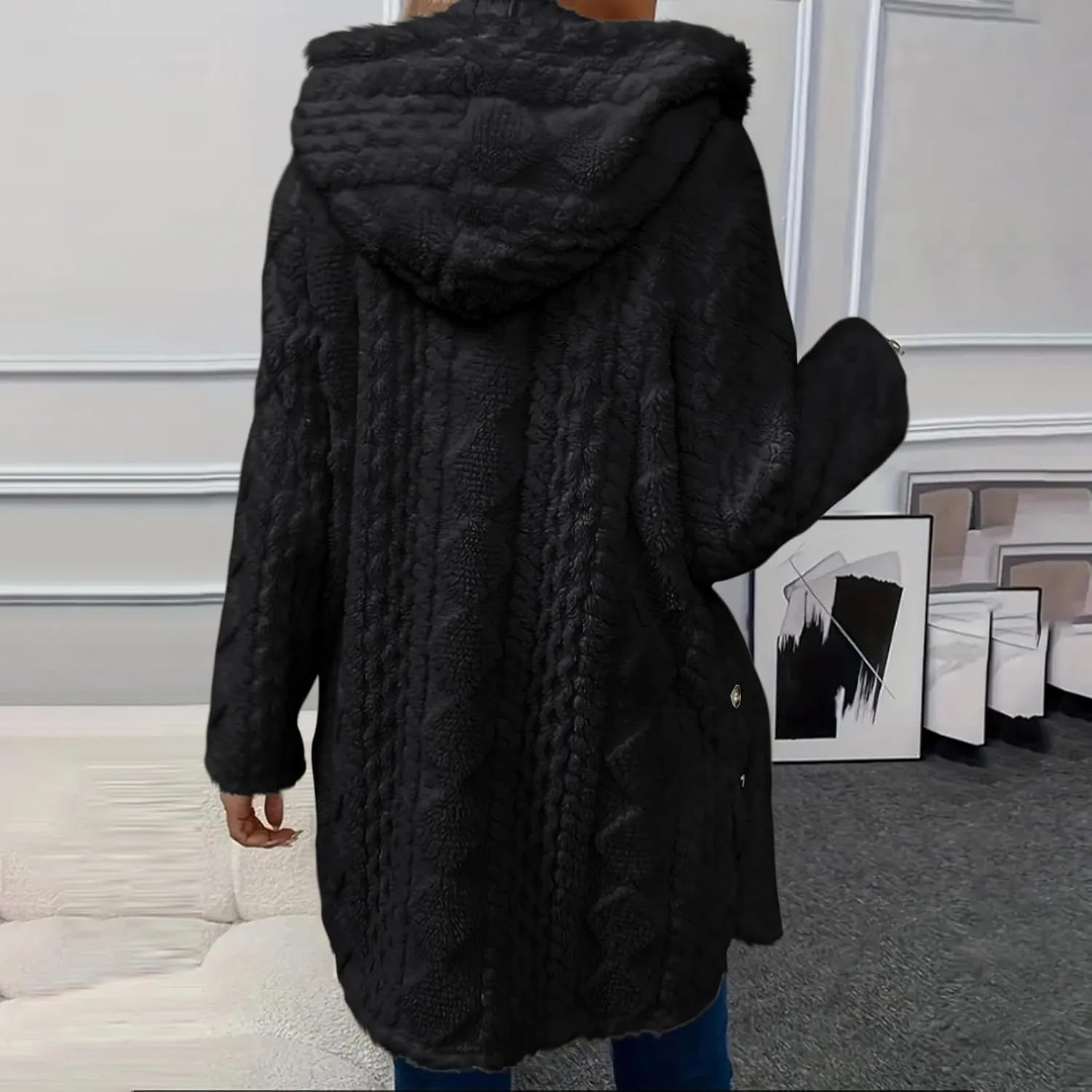 Chunky Knitted Hooded Cardigan Coats for Women Open Front Buttons Oversized Tunic Sweaters Thickened Warm Outerwear