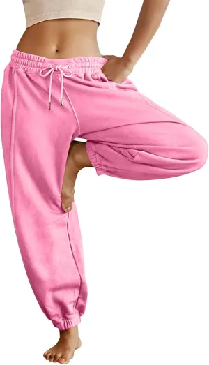 Cinch Bottom Women Sweatpants Baggy High Waisted Workout Active Joggers Pants Loose Comfy Lounge Pants with Pockets Fleece Lined Pants Women Plus Size Joggers for Women