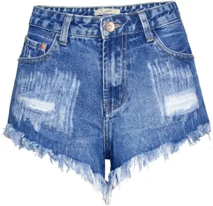 COMLIFE Women's Denim Shorts Worn Irregular Tassels Hem Sexy Studded Mid Waisted Jean Short Pants