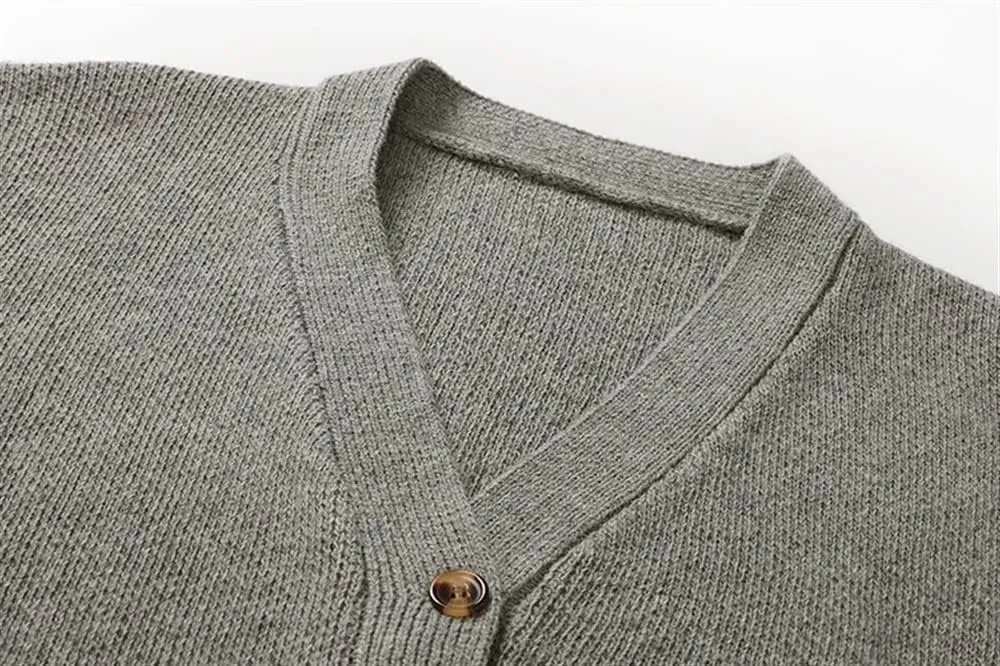 Comodish Men's Cardigans Sweaters Comfortable V-Neck Shawl Collar Loose with Buttons Long Sleeve Fall