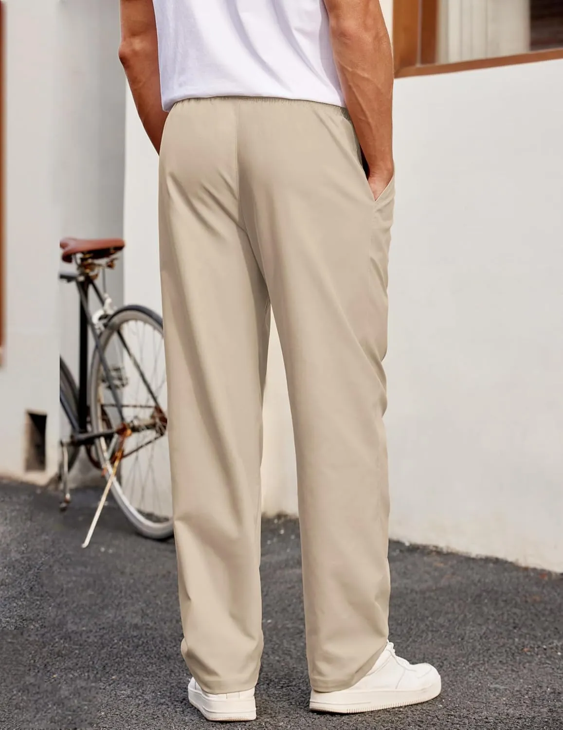 COOFANDY Men's Casual Chino Pants Relaxed Fit Drawstring Elastic Waist Lightweight Pant Twill Pleated Trousers