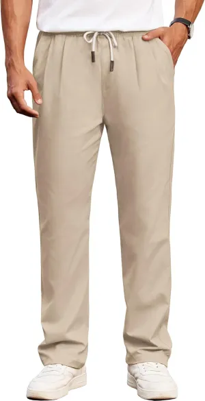 COOFANDY Men's Casual Chino Pants Relaxed Fit Drawstring Elastic Waist Lightweight Pant Twill Pleated Trousers