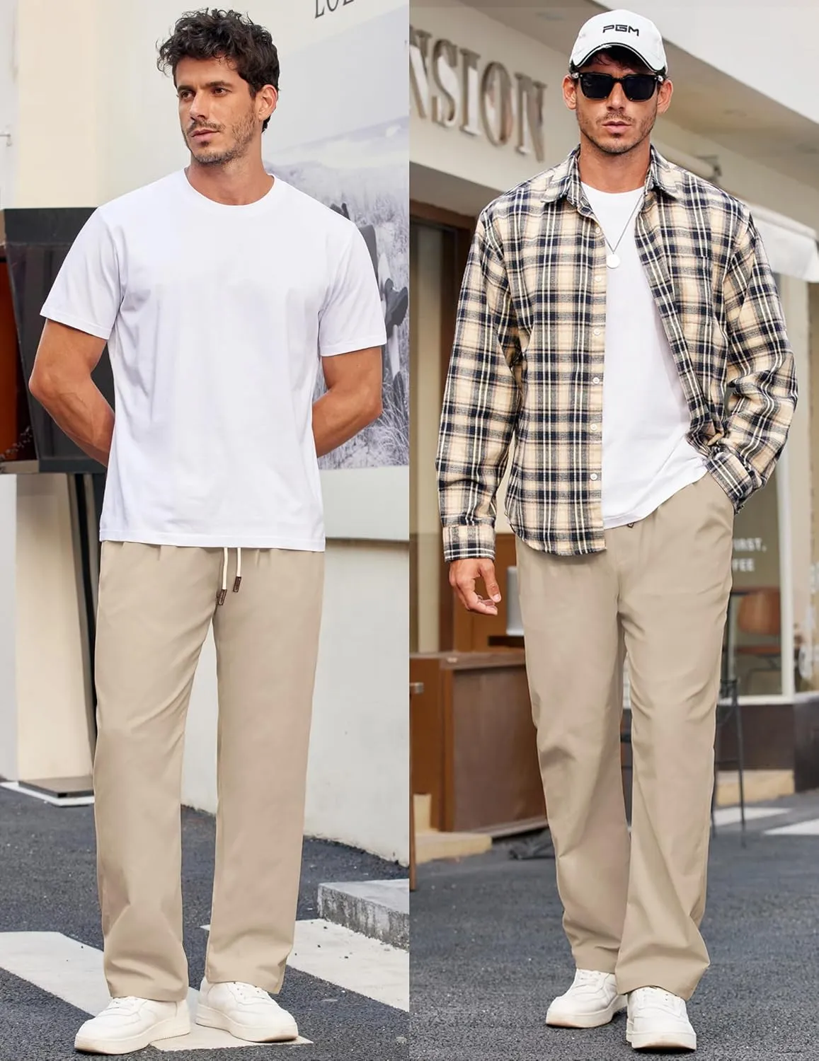 COOFANDY Men's Casual Chino Pants Relaxed Fit Drawstring Elastic Waist Lightweight Pant Twill Pleated Trousers
