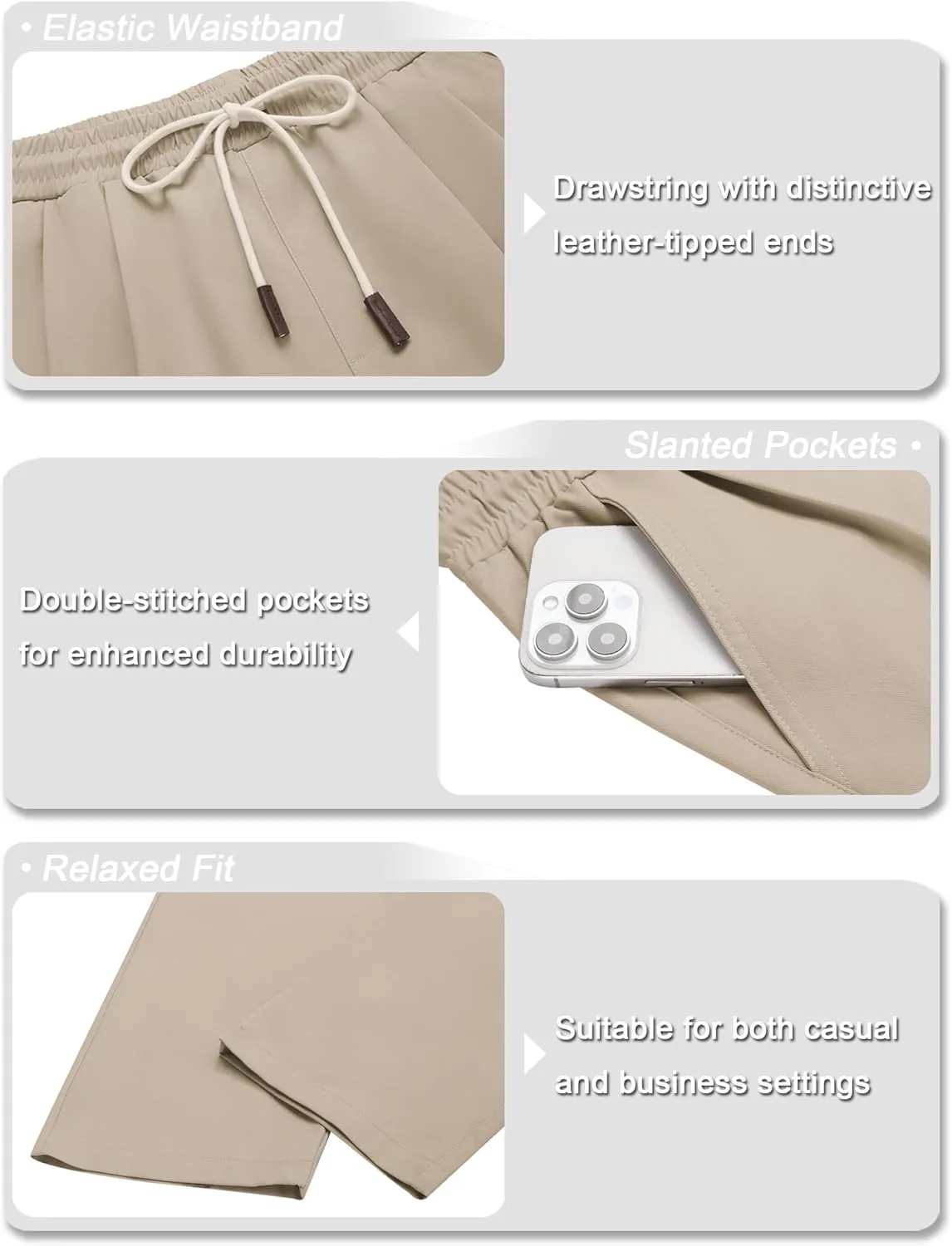 COOFANDY Men's Casual Chino Pants Relaxed Fit Drawstring Elastic Waist Lightweight Pant Twill Pleated Trousers