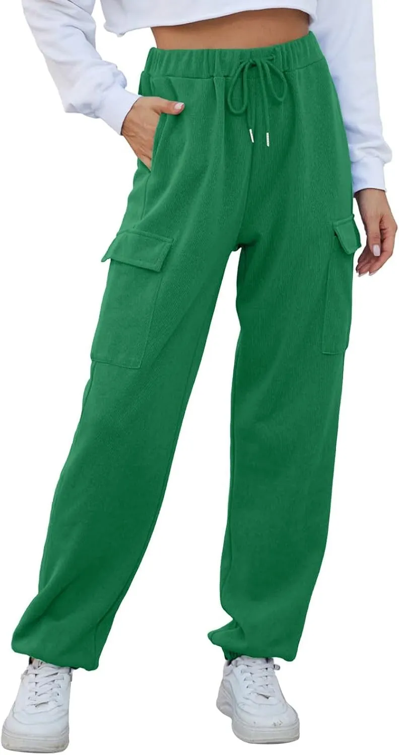 Cotton Joggers for Women Baggy Drawstring High Waisted Baggy Sweatpants Athletic Work Cargo Pants with Pockets