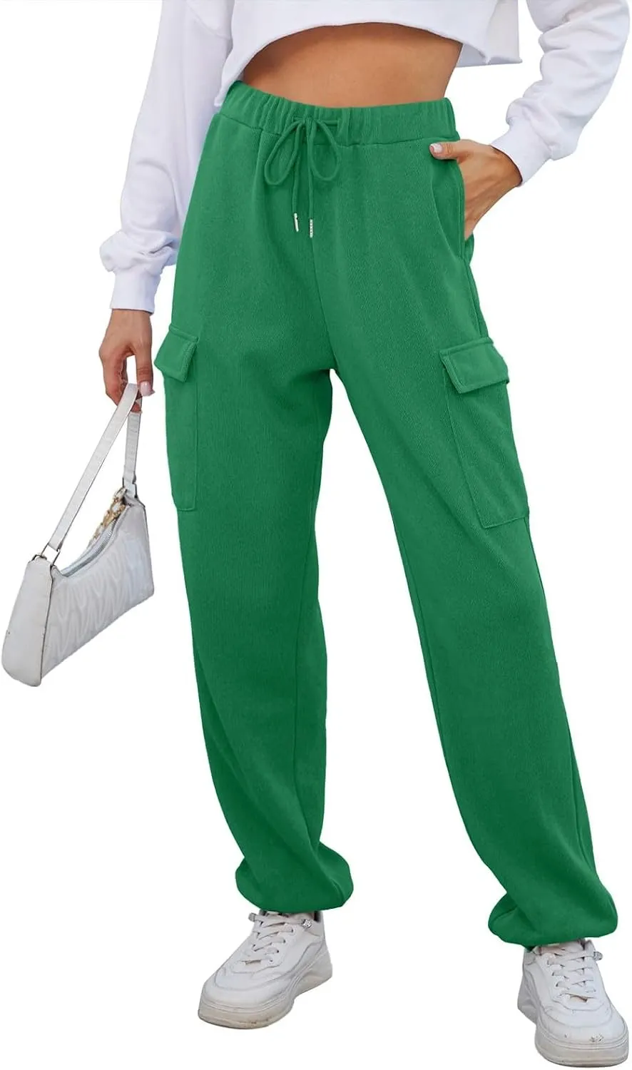 Cotton Joggers for Women Baggy Drawstring High Waisted Baggy Sweatpants Athletic Work Cargo Pants with Pockets