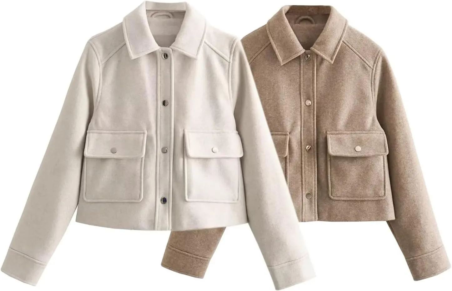 Cromoncent Women's Casual Short Jackets Wool Blend Cropped Outerwear Coat with Pockets