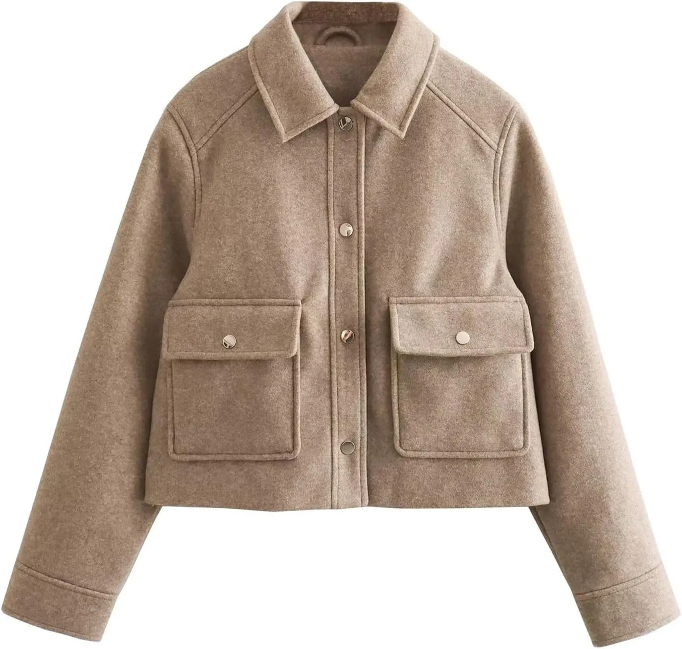 Cromoncent Women's Casual Short Jackets Wool Blend Cropped Outerwear Coat with Pockets