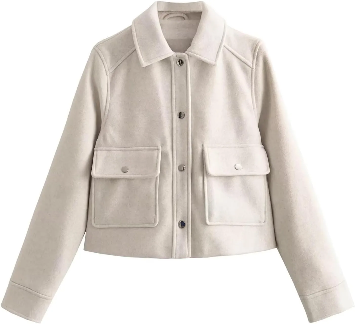 Cromoncent Women's Casual Short Jackets Wool Blend Cropped Outerwear Coat with Pockets