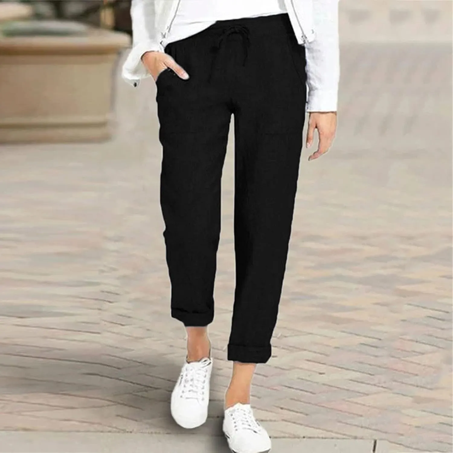 Cropped Pants for Women Plus Size Summer 2024 Trendy Casual Tapered Pants Comfy Straight Leg Trousers Yoga Beach Work Pant