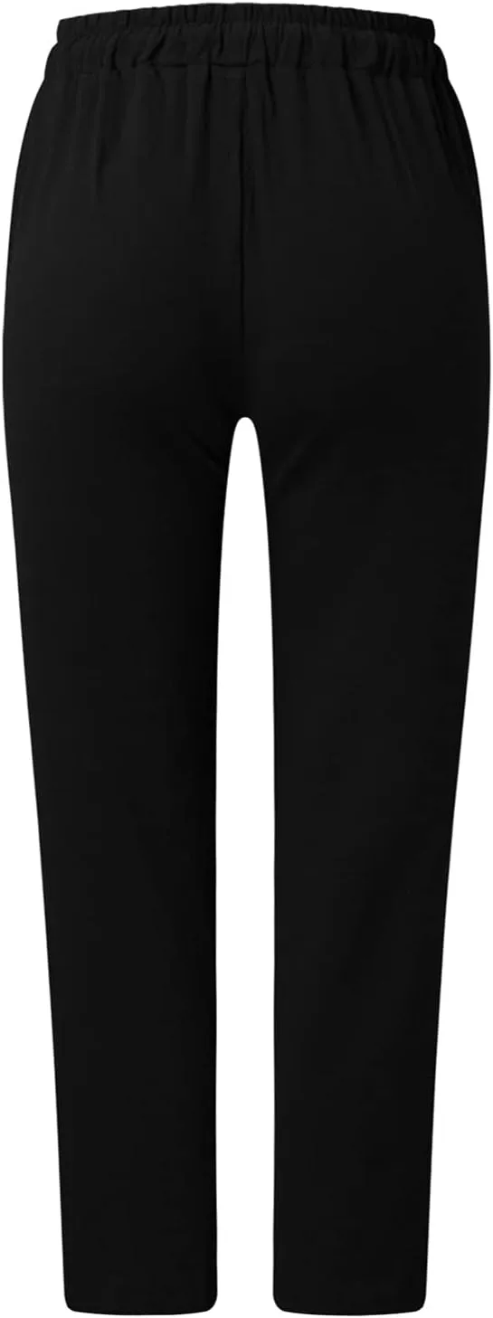 Cropped Pants for Women Plus Size Summer 2024 Trendy Casual Tapered Pants Comfy Straight Leg Trousers Yoga Beach Work Pant