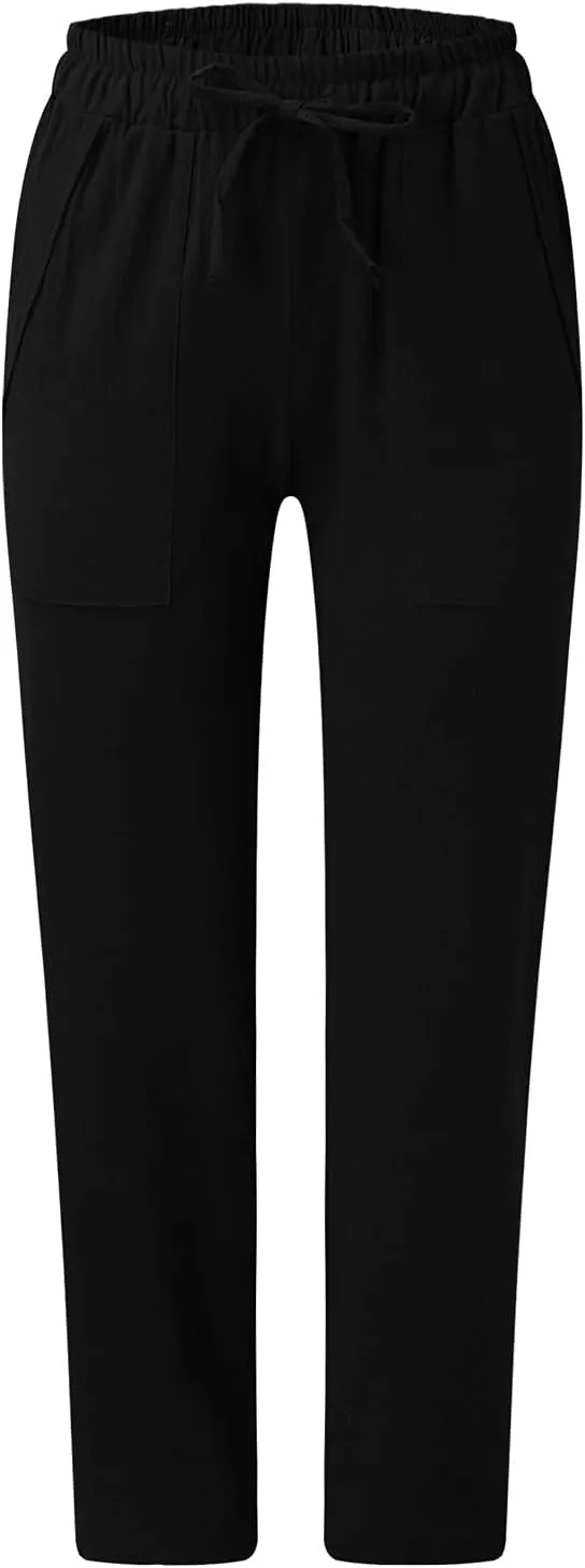 Cropped Pants for Women Plus Size Summer 2024 Trendy Casual Tapered Pants Comfy Straight Leg Trousers Yoga Beach Work Pant