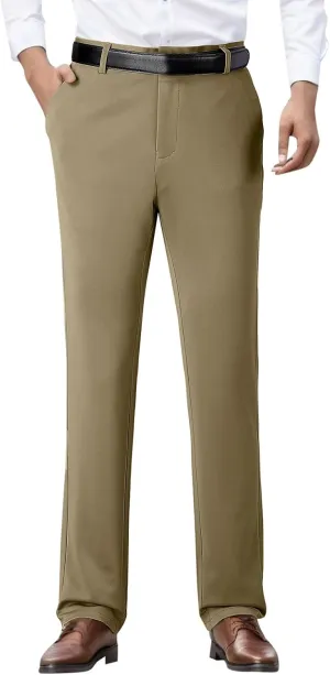 Dress Pants for Men Loose Elastic Waist Straight Leg Suit Pant Classic Flat Front Business Casual Work Trouser