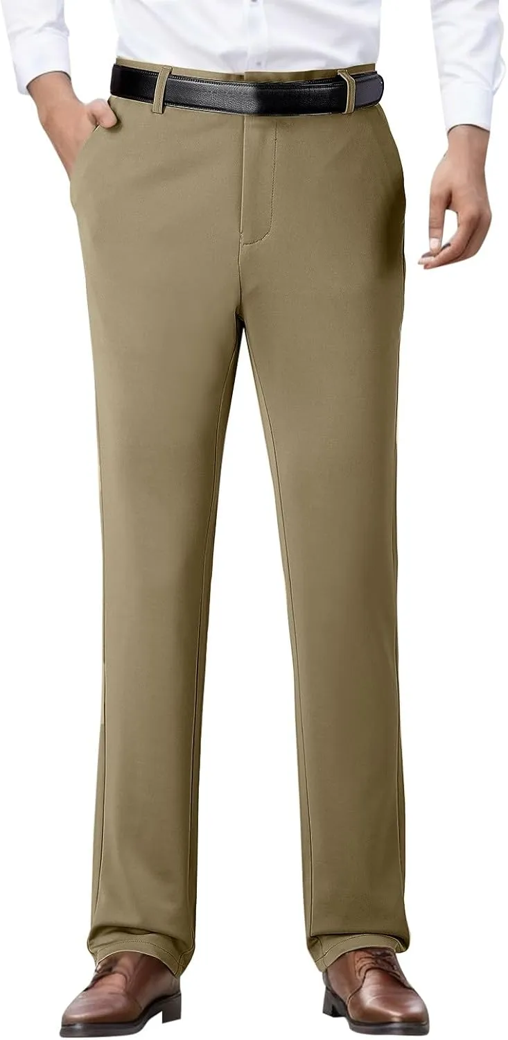 Dress Pants for Men Loose Elastic Waist Straight Leg Suit Pant Classic Flat Front Business Casual Work Trouser