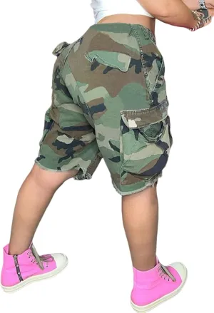 Ecirod Womens Camo Cargo Shorts High Waisted Summer Casual Trendy Short Pants with Pockets