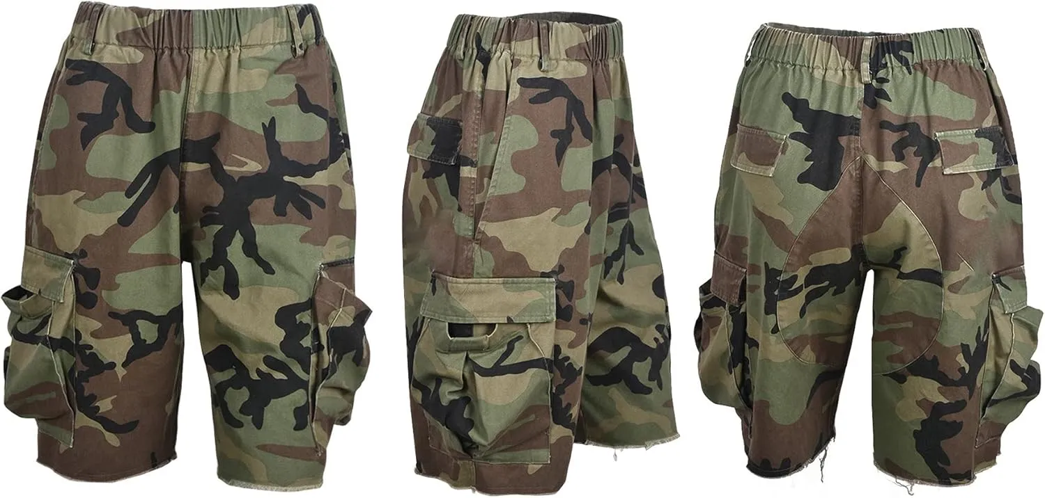 Ecirod Womens Camo Cargo Shorts High Waisted Summer Casual Trendy Short Pants with Pockets