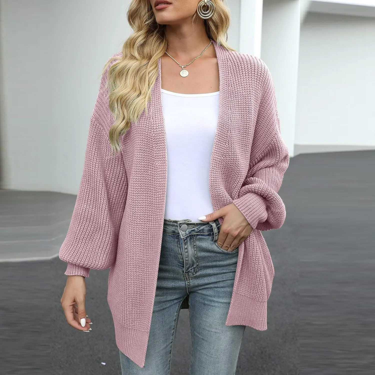 Fall Sweaters For Women 2024 Fashion Casual Open Front Long Sleeve Knitted Cardigans Sweaters Outerwear Coats