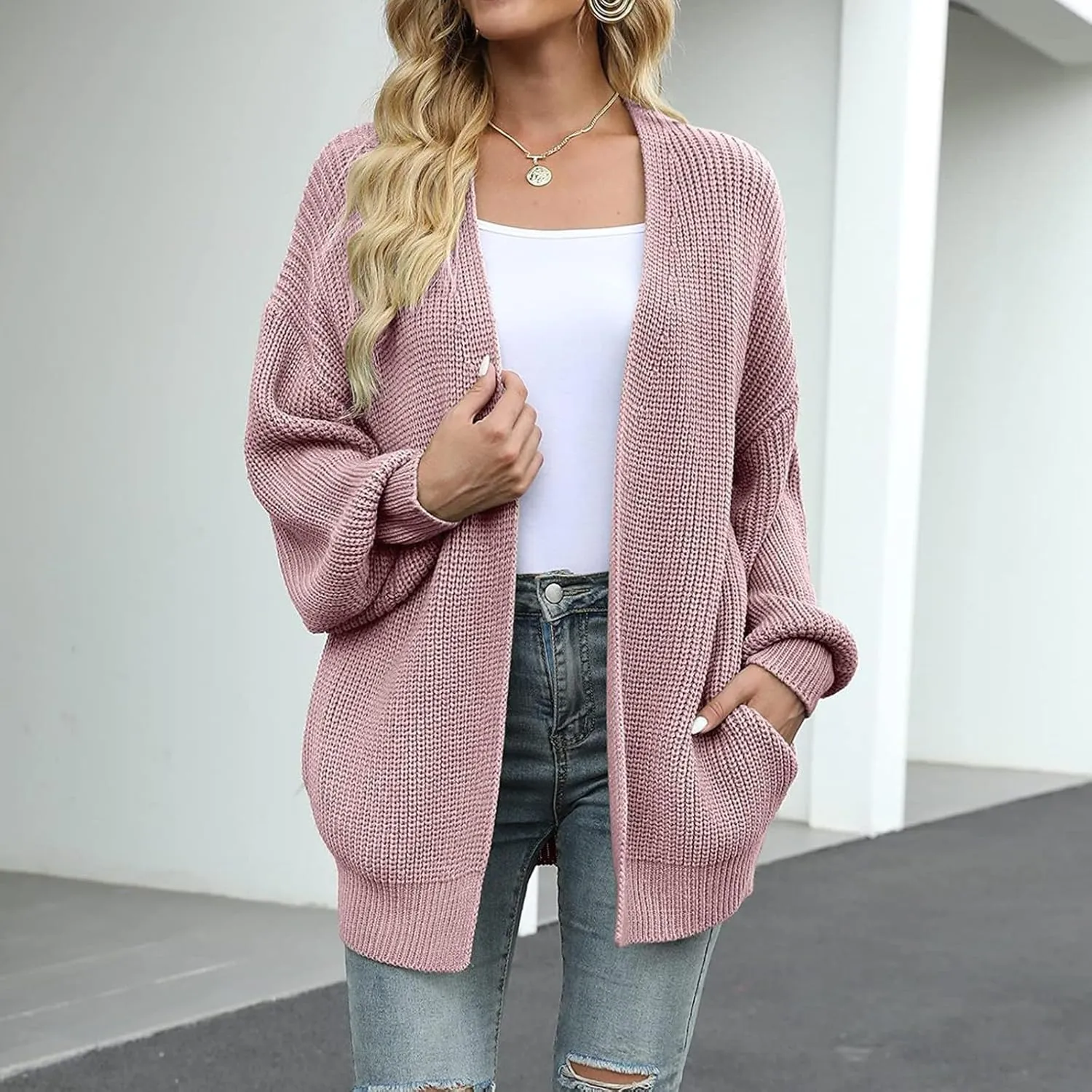 Fall Sweaters For Women 2024 Fashion Casual Open Front Long Sleeve Knitted Cardigans Sweaters Outerwear Coats