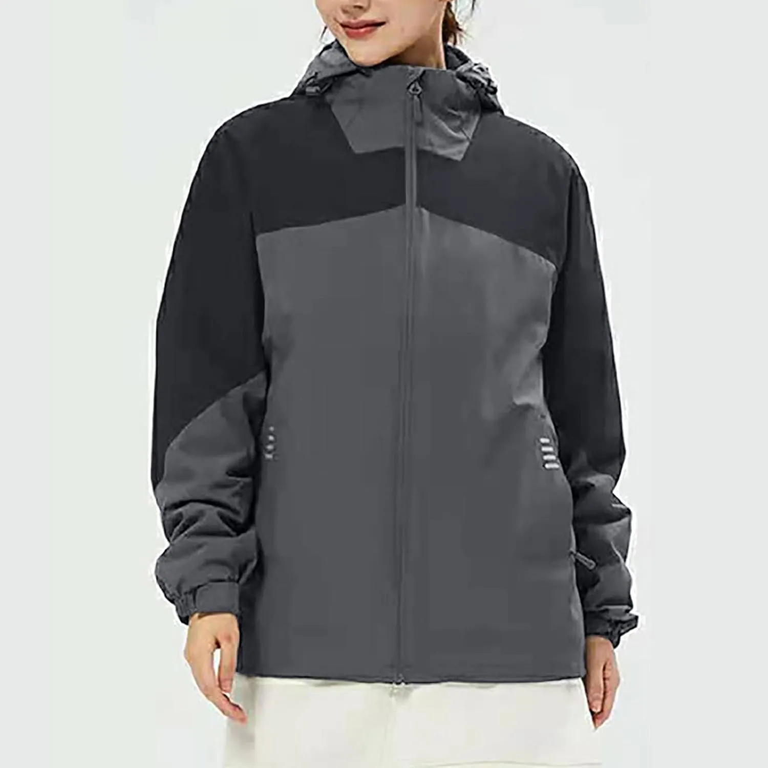 Fashion Rain Jacket Waterproof For Women Winter Raincoat With Hood Packable For Hiking Outdoor Windproof With Pockets
