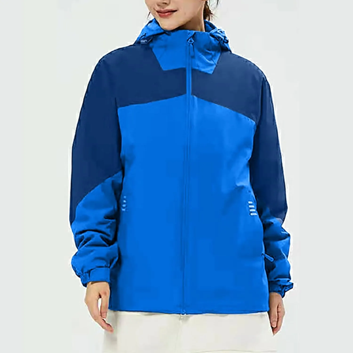 Fashion Rain Jacket Waterproof For Women Winter Raincoat With Hood Packable For Hiking Outdoor Windproof With Pockets