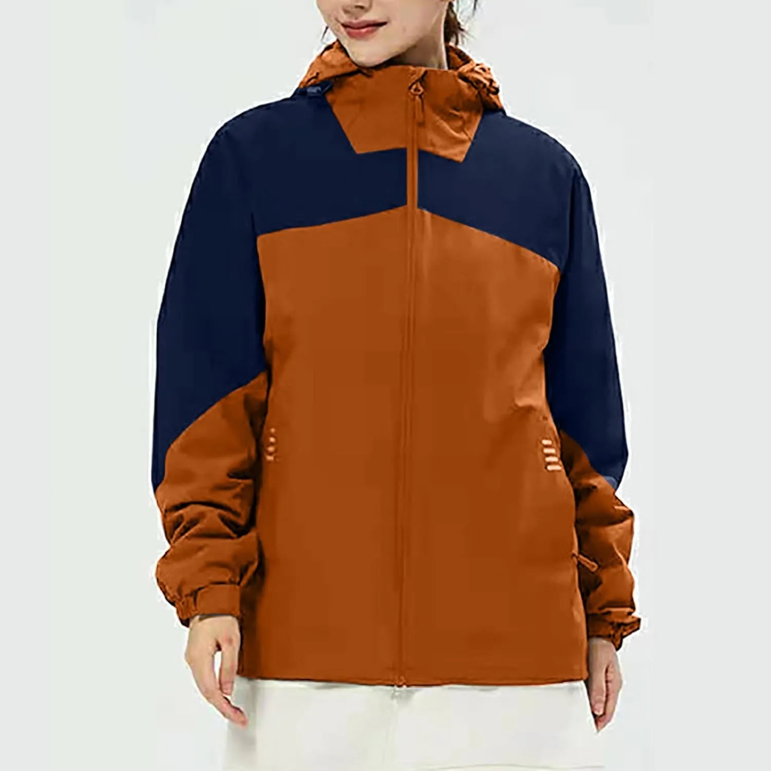 Fashion Rain Jacket Waterproof For Women Winter Raincoat With Hood Packable For Hiking Outdoor Windproof With Pockets