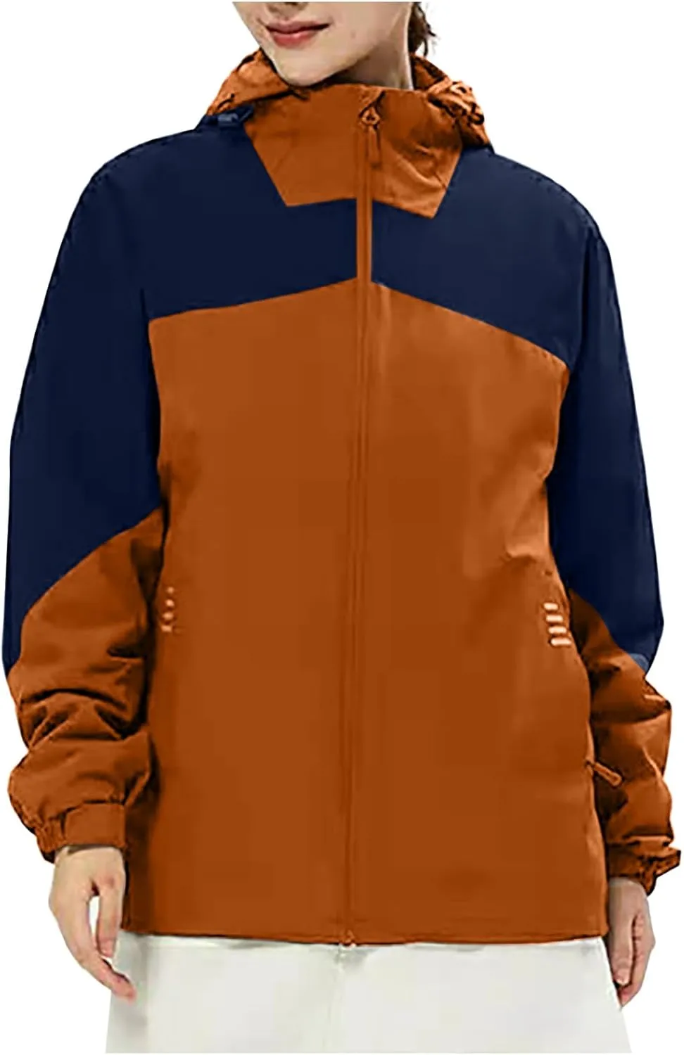 Fashion Rain Jacket Waterproof For Women Winter Raincoat With Hood Packable For Hiking Outdoor Windproof With Pockets