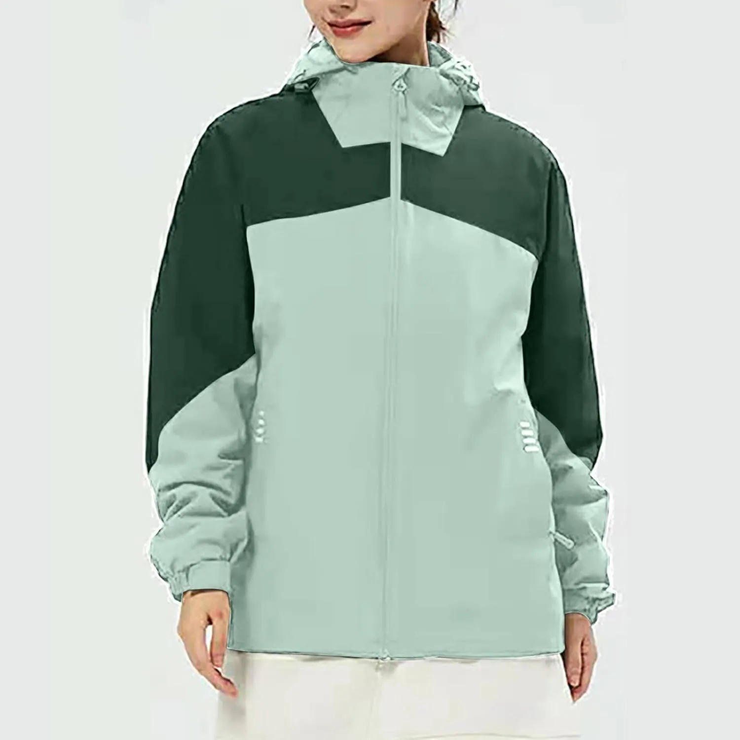 Fashion Rain Jacket Waterproof For Women Winter Raincoat With Hood Packable For Hiking Outdoor Windproof With Pockets
