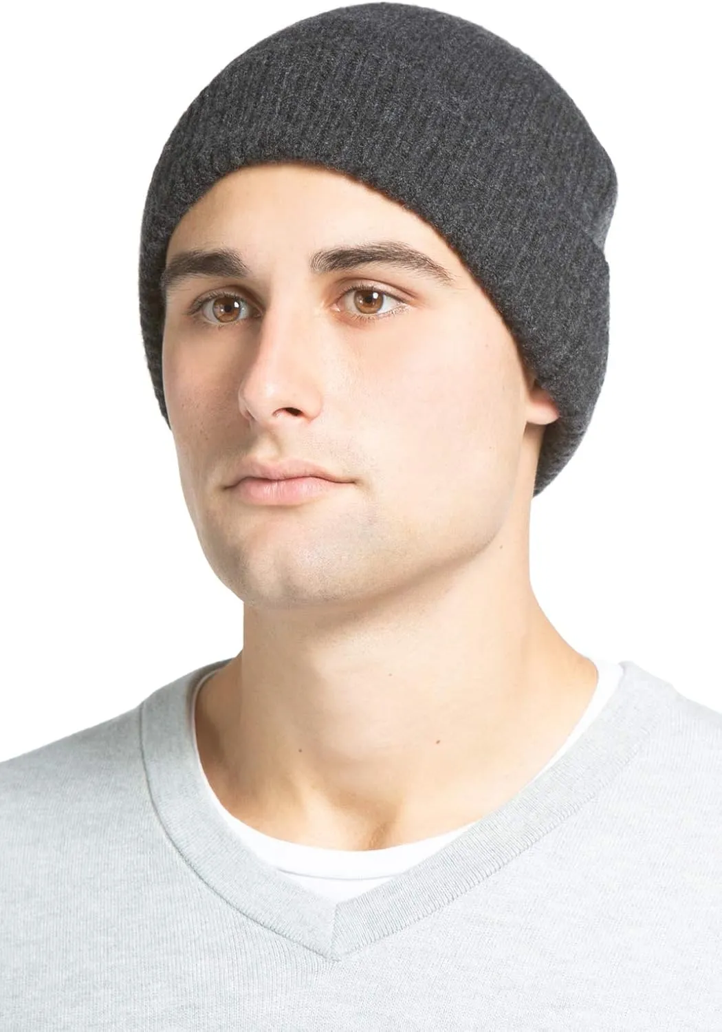 Fishers Finery Men's 100% Pure Cashmere Ribbed Cuffed Hat; Ultra Plush