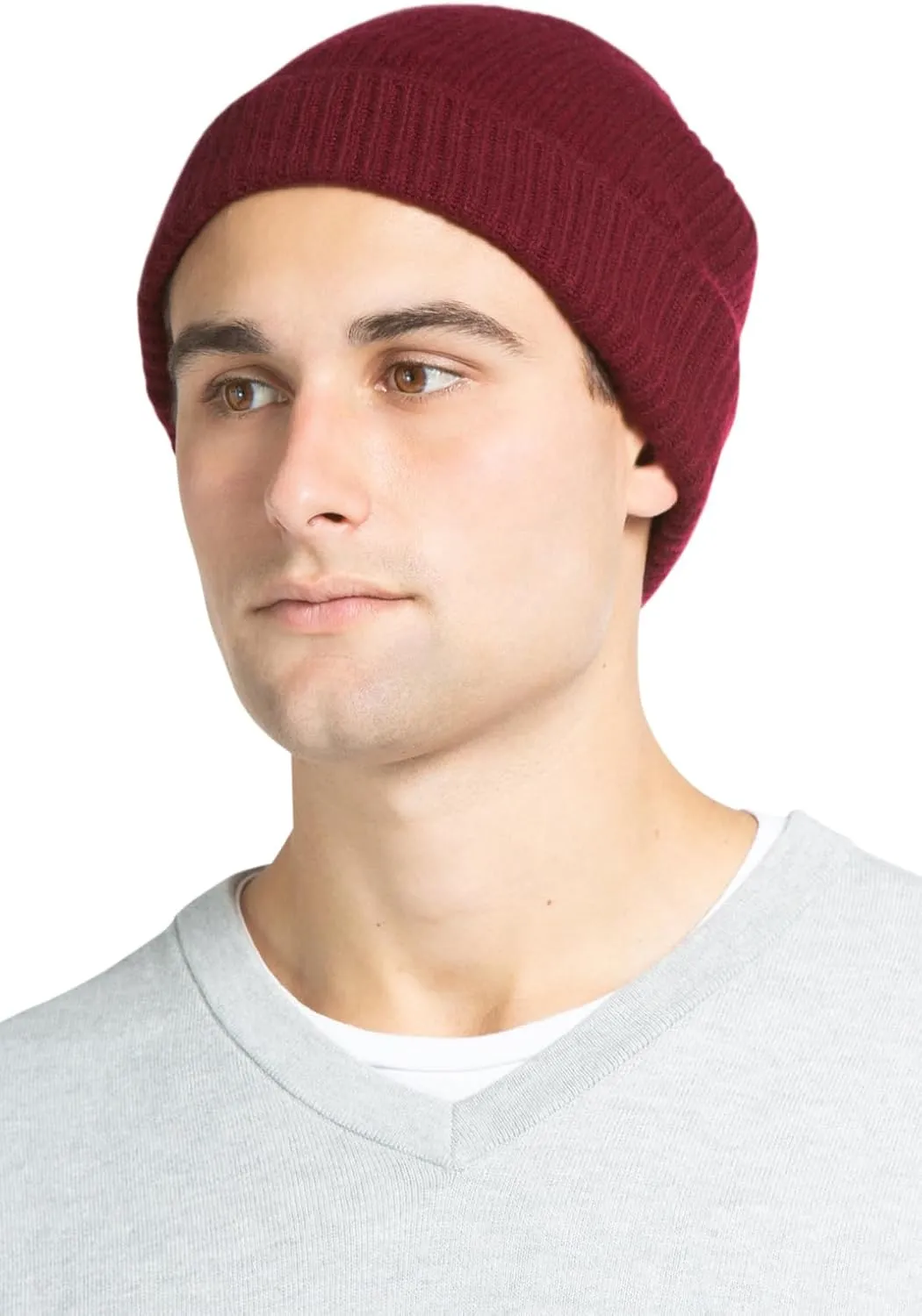 Fishers Finery Men's 100% Pure Cashmere Ribbed Cuffed Hat; Ultra Plush