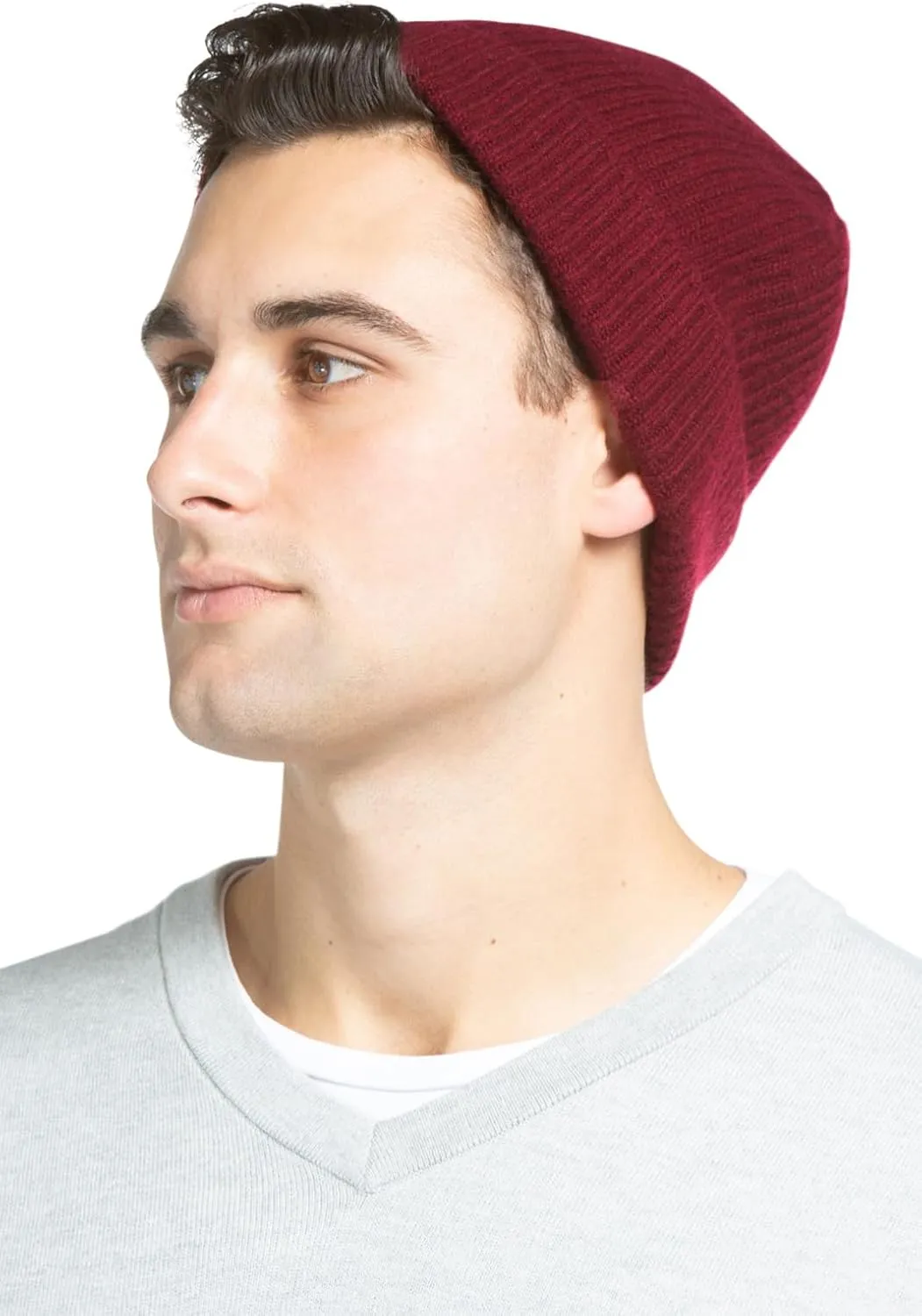 Fishers Finery Men's 100% Pure Cashmere Ribbed Cuffed Hat; Ultra Plush