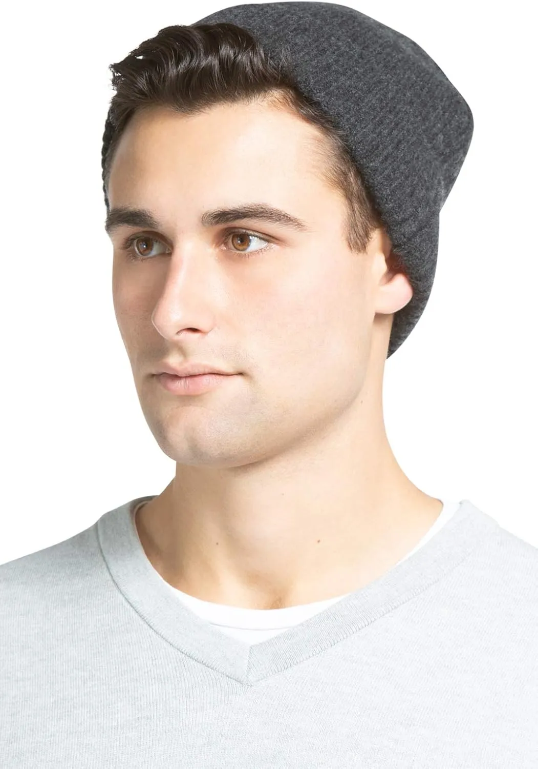 Fishers Finery Men's 100% Pure Cashmere Ribbed Cuffed Hat; Ultra Plush