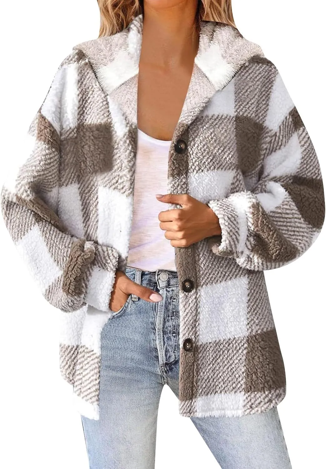 Fleece Jackets for Women 2024 Winter Full Zip Hooded Jacket Plus Size Fuzzy Coats with Pockets Casual Warm Coats
