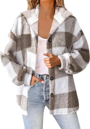 Fleece Jackets for Women 2024 Winter Full Zip Hooded Jacket Plus Size Fuzzy Coats with Pockets Casual Warm Coats