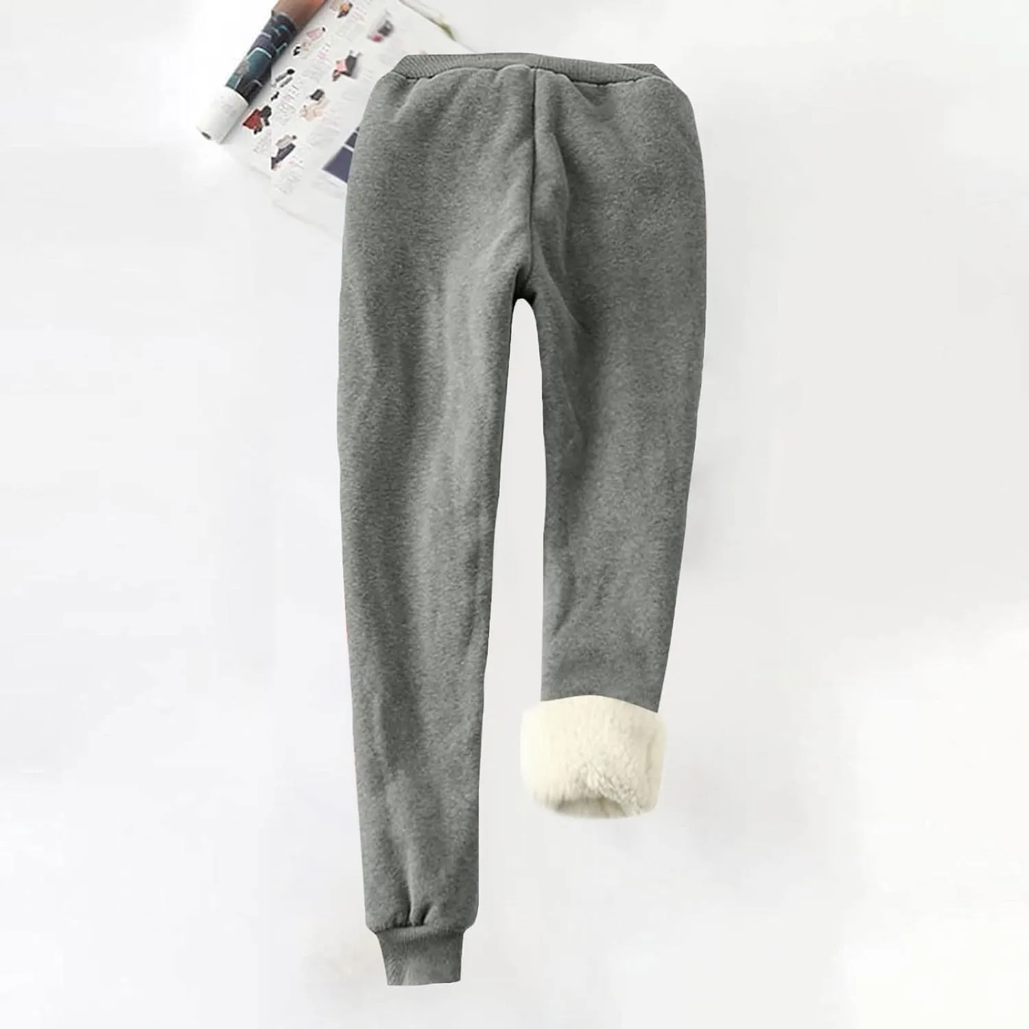 Fleece Lined Pants Women Snowflake Printed High Waisted Drawstring Baggy Sweatpants Christmas Pajamas with Pockets