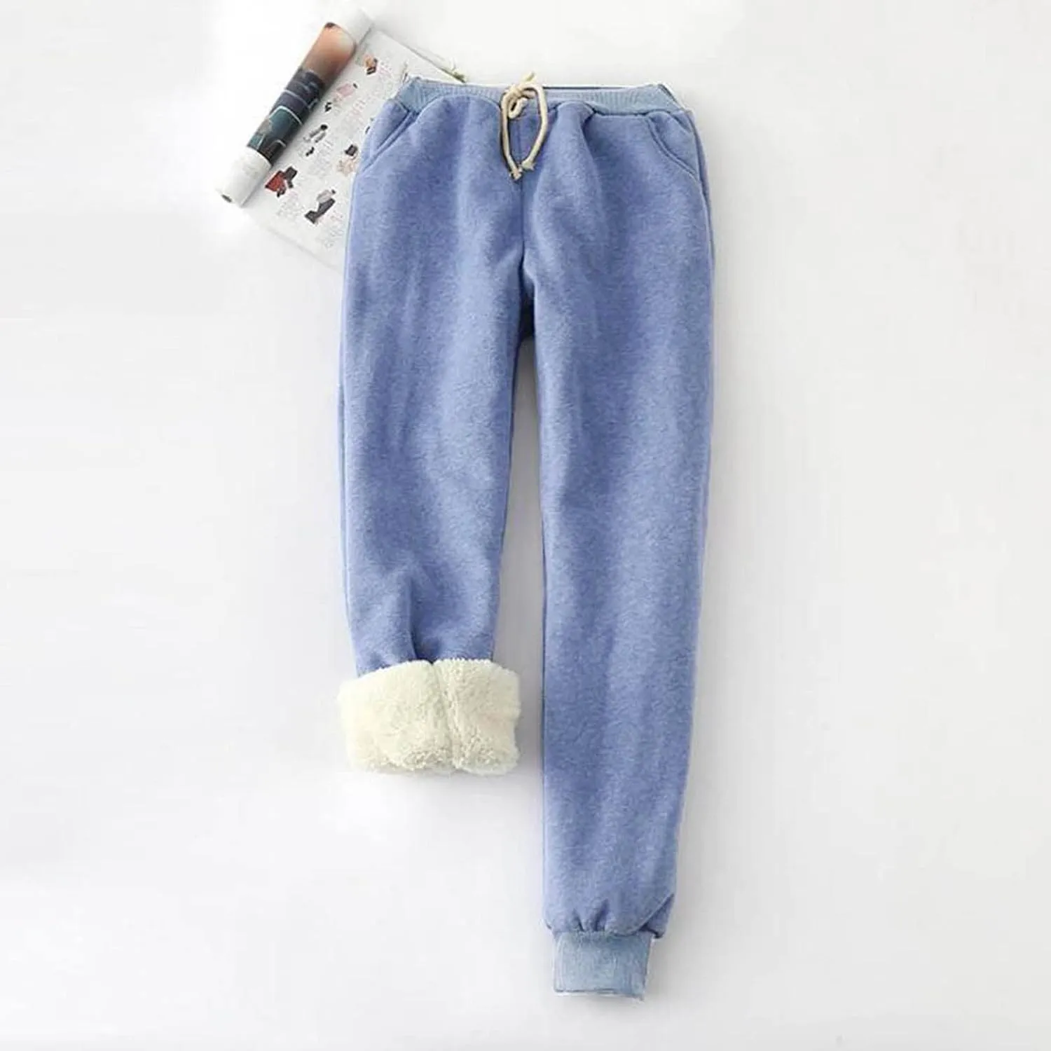 Fleece Lined Pants Women Snowflake Printed High Waisted Drawstring Baggy Sweatpants Christmas Pajamas with Pockets