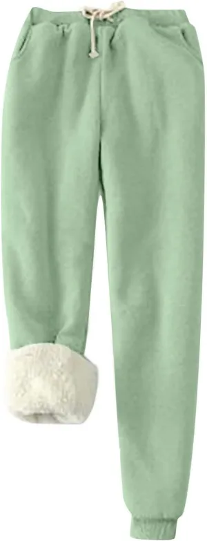 Fleece Lined Pants Women Snowflake Printed High Waisted Drawstring Baggy Sweatpants Christmas Pajamas with Pockets