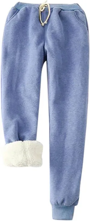 Fleece Lined Pants Women Snowflake Printed High Waisted Drawstring Baggy Sweatpants Christmas Pajamas with Pockets