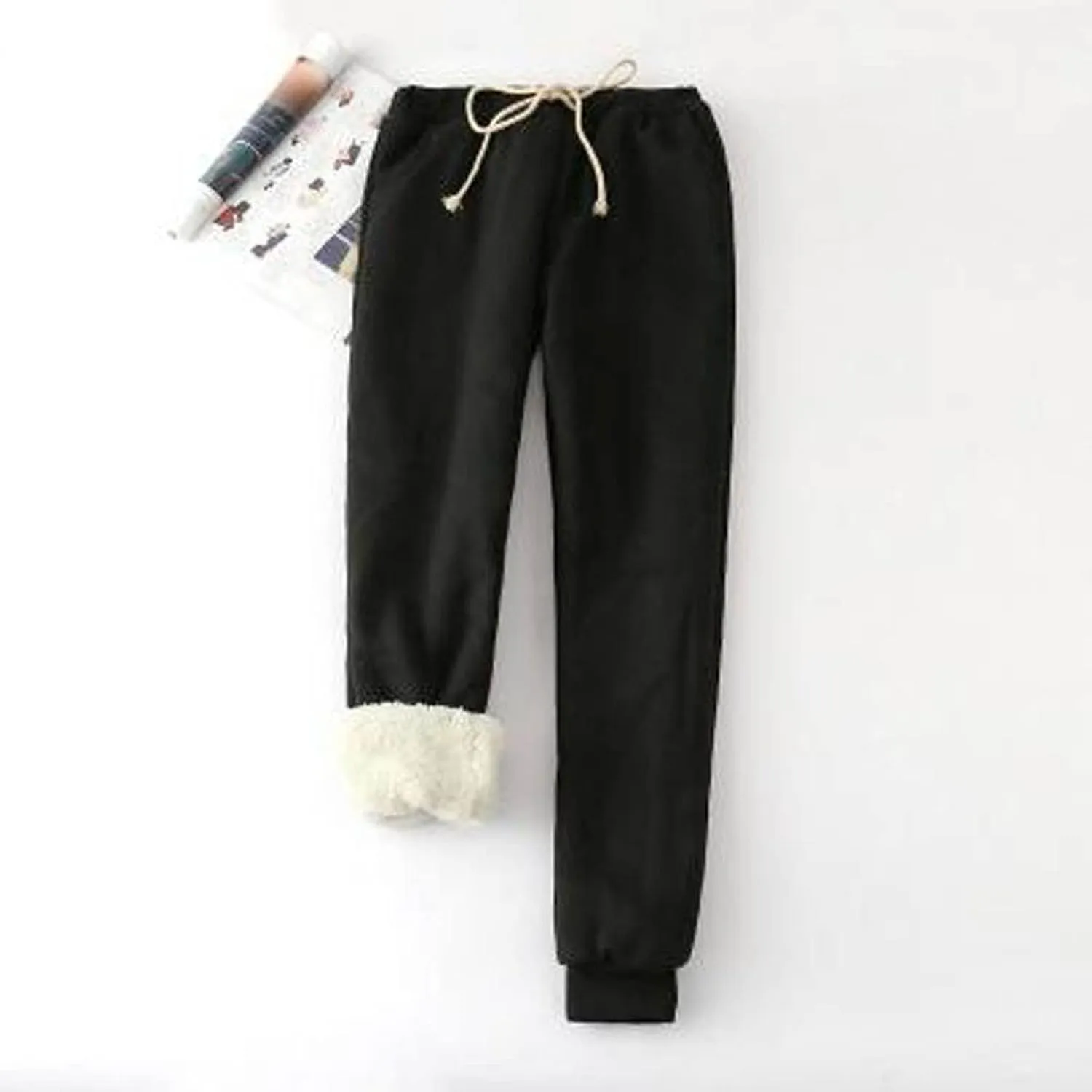 Fleece Lined Pants Women Snowflake Printed High Waisted Drawstring Baggy Sweatpants Christmas Pajamas with Pockets