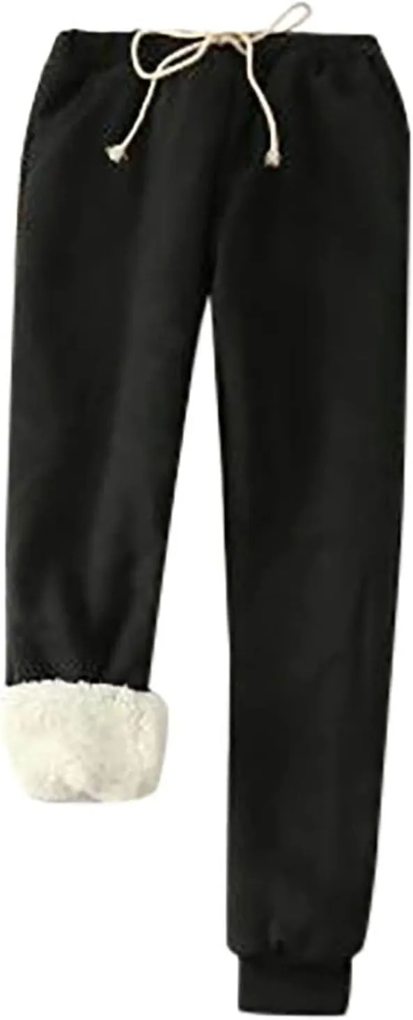 Fleece Lined Pants Women Snowflake Printed High Waisted Drawstring Baggy Sweatpants Christmas Pajamas with Pockets
