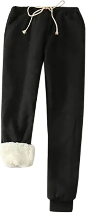 Fleece Lined Pants Women Snowflake Printed High Waisted Drawstring Baggy Sweatpants Christmas Pajamas with Pockets