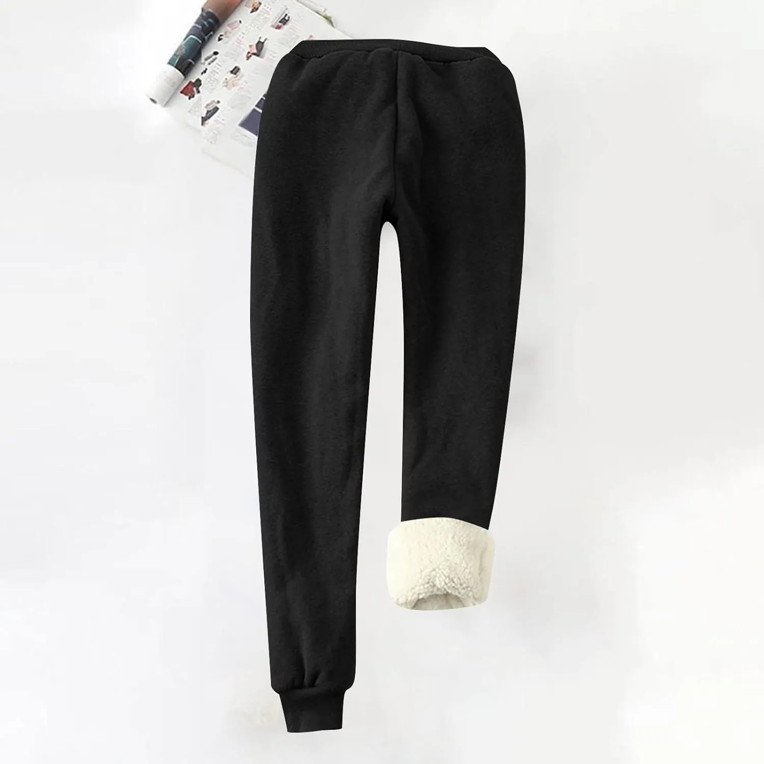 Fleece Lined Pants Women Snowflake Printed High Waisted Drawstring Baggy Sweatpants Christmas Pajamas with Pockets