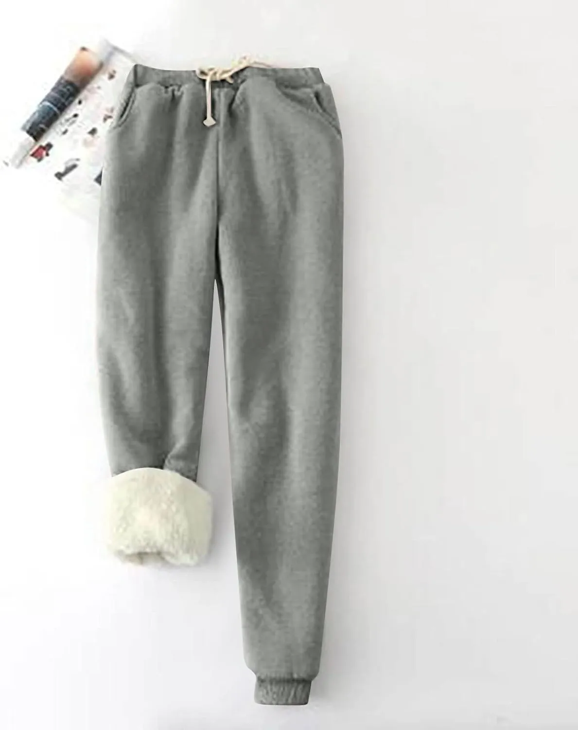 Fleece Lined Pants Women Snowflake Printed High Waisted Drawstring Baggy Sweatpants Christmas Pajamas with Pockets