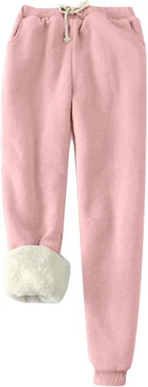 Fleece Lined Pants Women Snowflake Printed High Waisted Drawstring Baggy Sweatpants Christmas Pajamas with Pockets