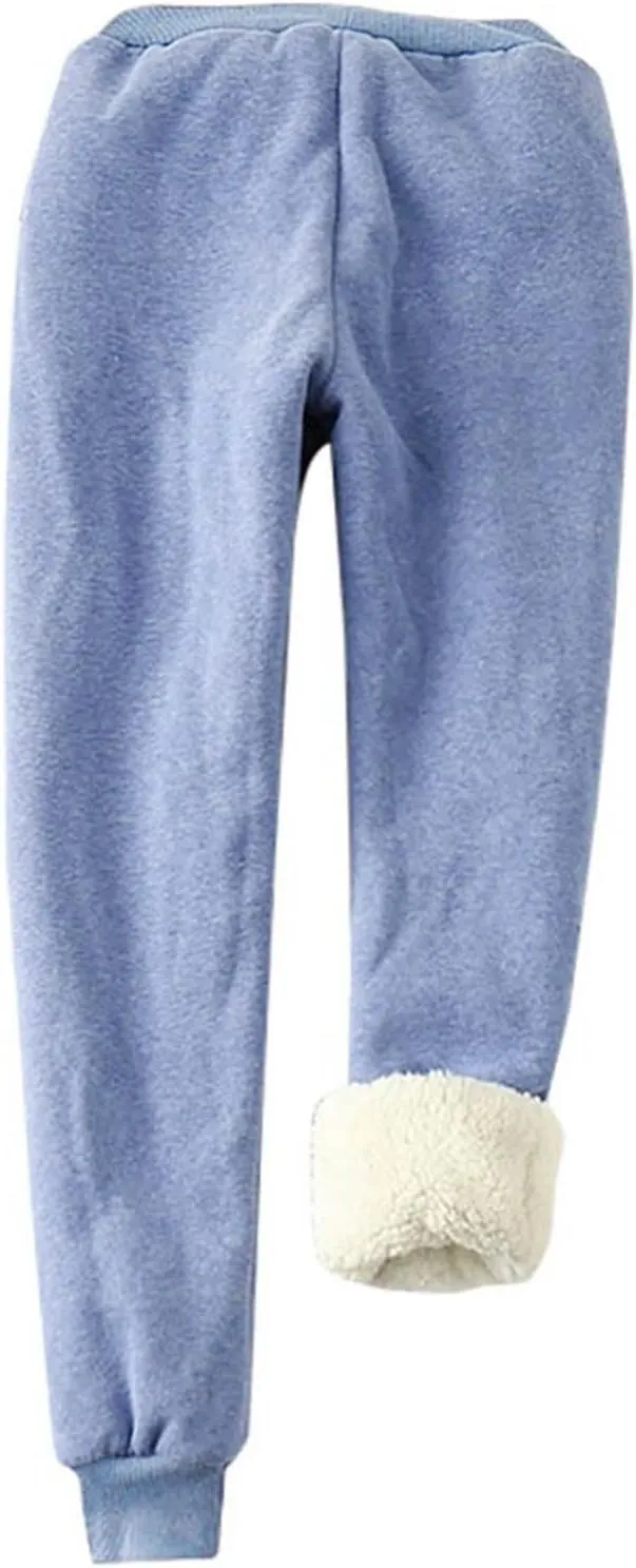 Fleece Lined Pants Women Snowflake Printed High Waisted Drawstring Baggy Sweatpants Christmas Pajamas with Pockets