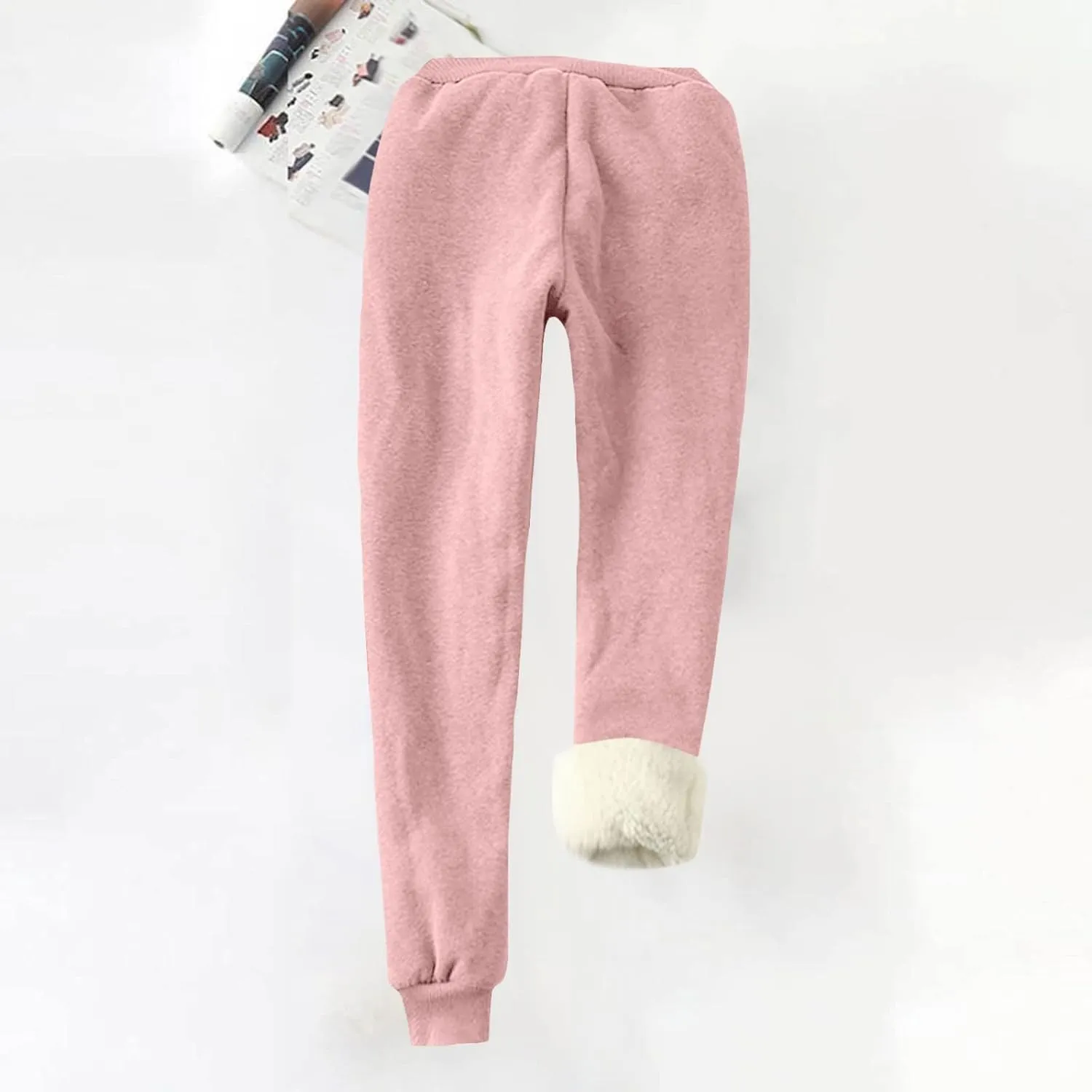 Fleece Lined Pants Women Snowflake Printed High Waisted Drawstring Baggy Sweatpants Christmas Pajamas with Pockets